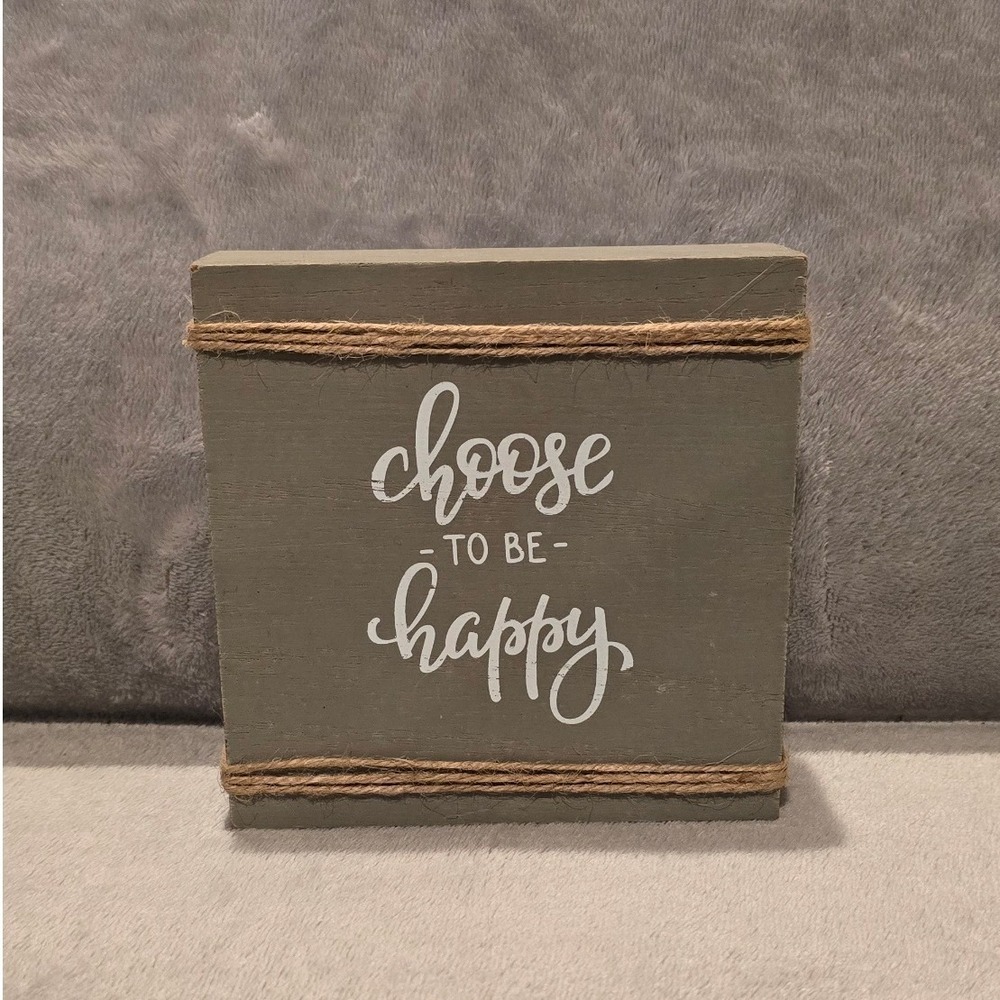 Choose To Be Happy Rustic Gray Wood Box Sign Farmhouse Jute Twine Decor 5x5